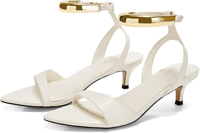 Coutgo Womens Low Kitten Heels Sandals Strappy Pointed Open Toe One Strap Metal Summer Dress Shoe... | Amazon (US)