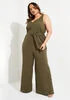 Button Detailed Linen Jumpsuit | Ashley Stewart