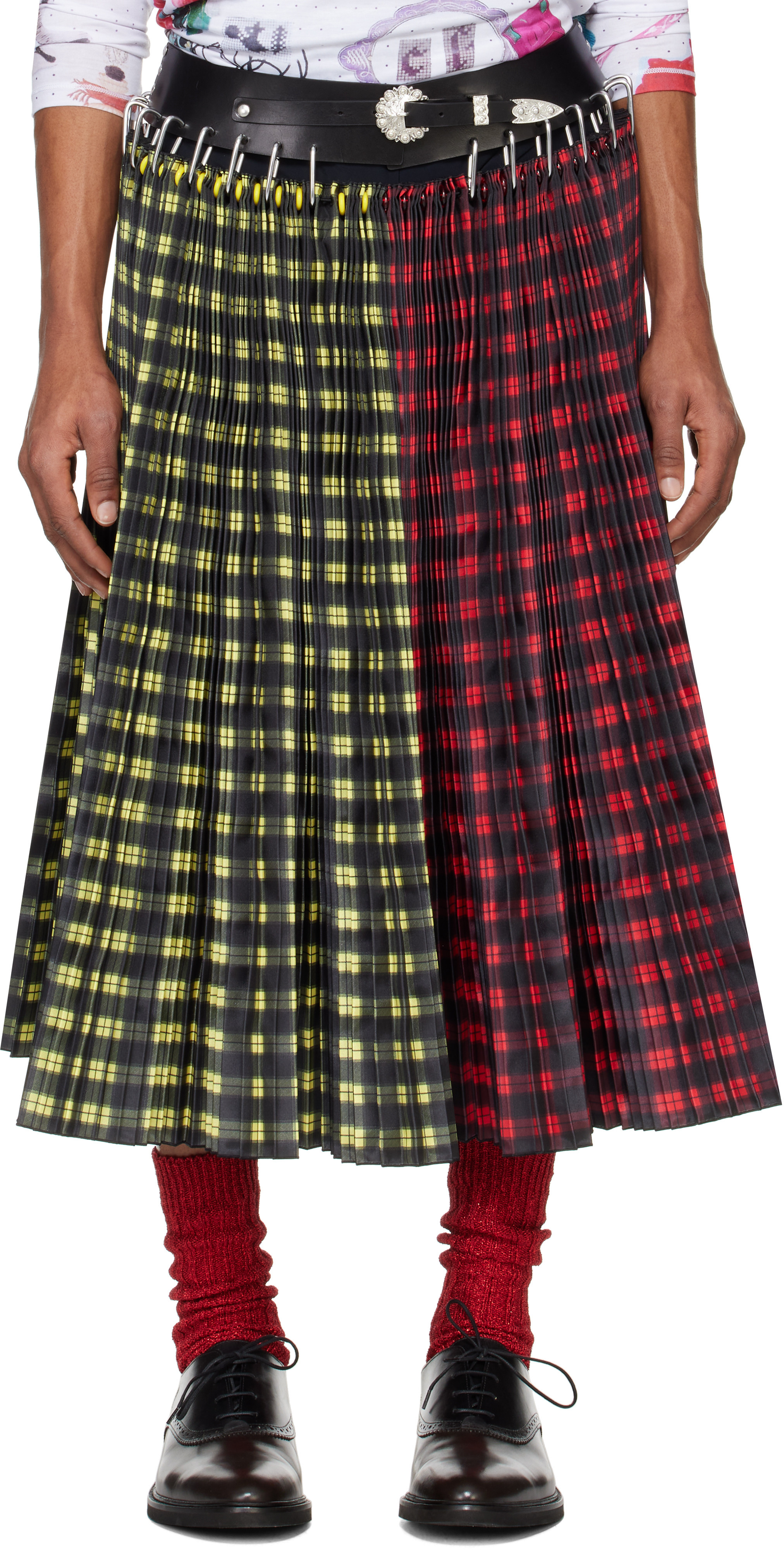 Chopova Lowena Red & Yellow Split Carabiner Midi Skirt | SSENSE