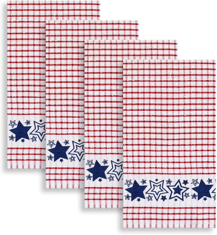Cackleberry Home Patriotic Stars Windowpane Check Cotton Terrycloth Kitchen Towels, Set of 4 | Amazon (US)
