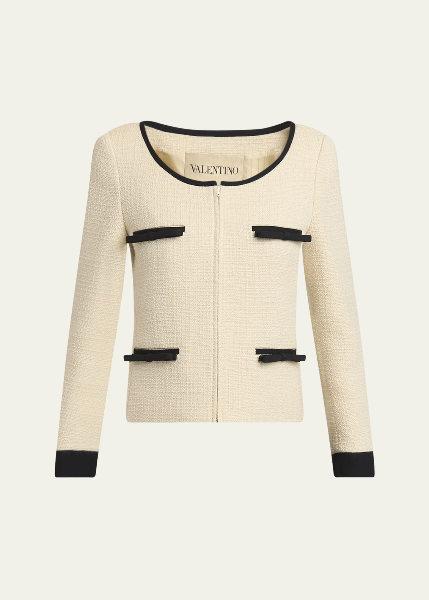 Valentino Garavani Bow Tweed Tailored Zip Jacket | Bergdorf Goodman