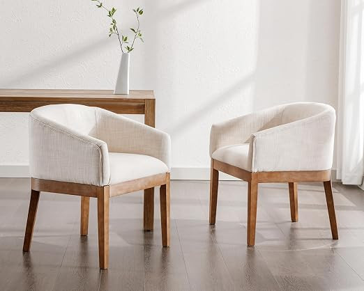 Mid Century Modern Upholstered Dining Chairs with Arms Set of 2, Farmhouse Linen Kitchen & Dining... | Amazon (US)