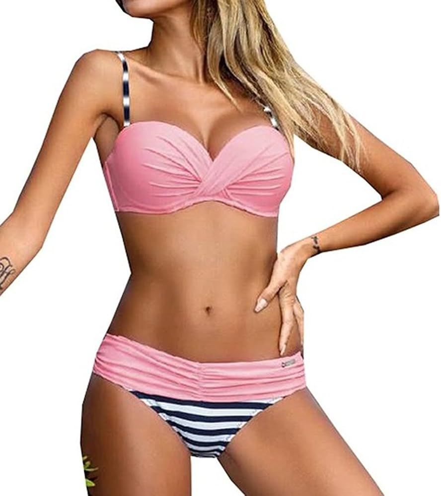 Lukitty Women's Push Up Bikini Set Two Piece Strapless Bathing Suit Swimsuit | Amazon (US)