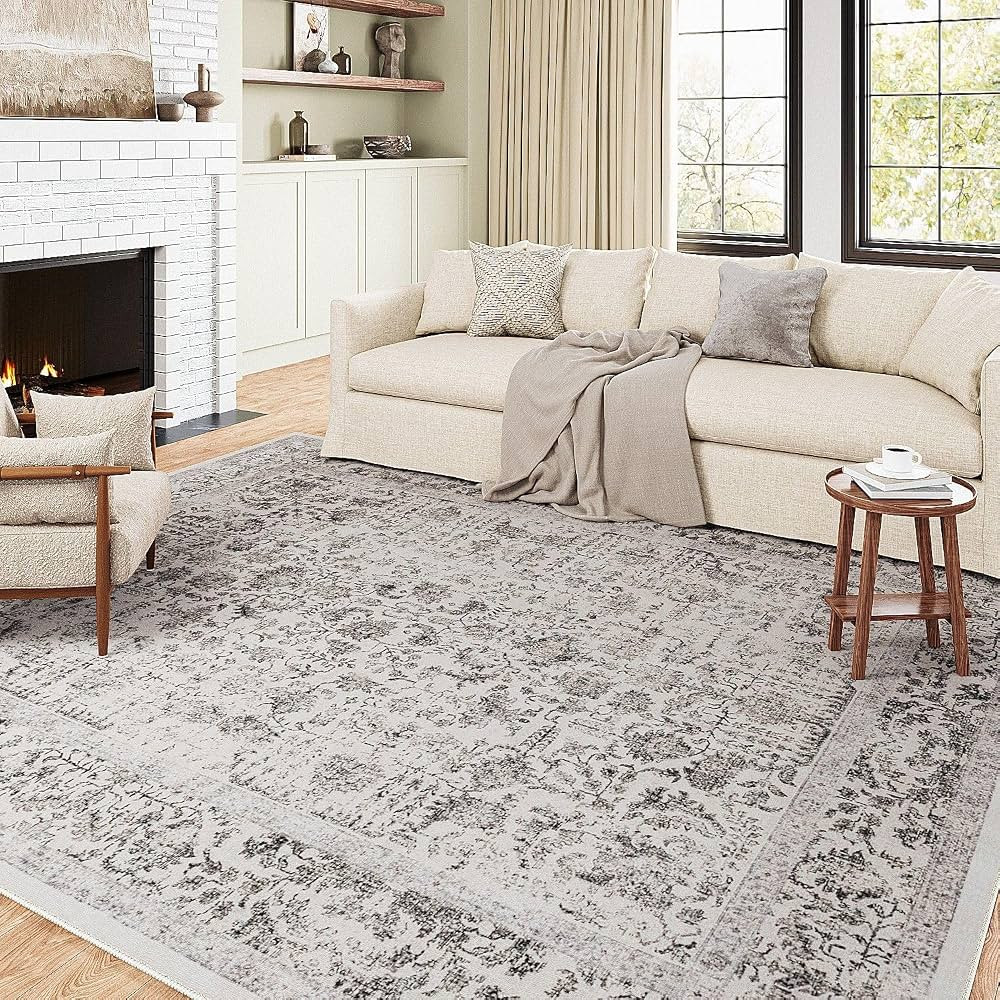 Black Area Rug 8x10 Indoor Vintage Living Room Large Carpet Washable Distressed Rug Floral Bedroo... | Amazon (US)