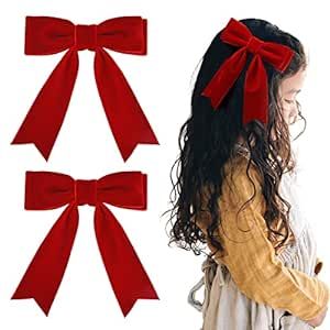 2PCS 5" Velvet Red Hair Bows Girls Hair Clips Ponytail Holder Accessories for Women Girls Toddler... | Amazon (US)