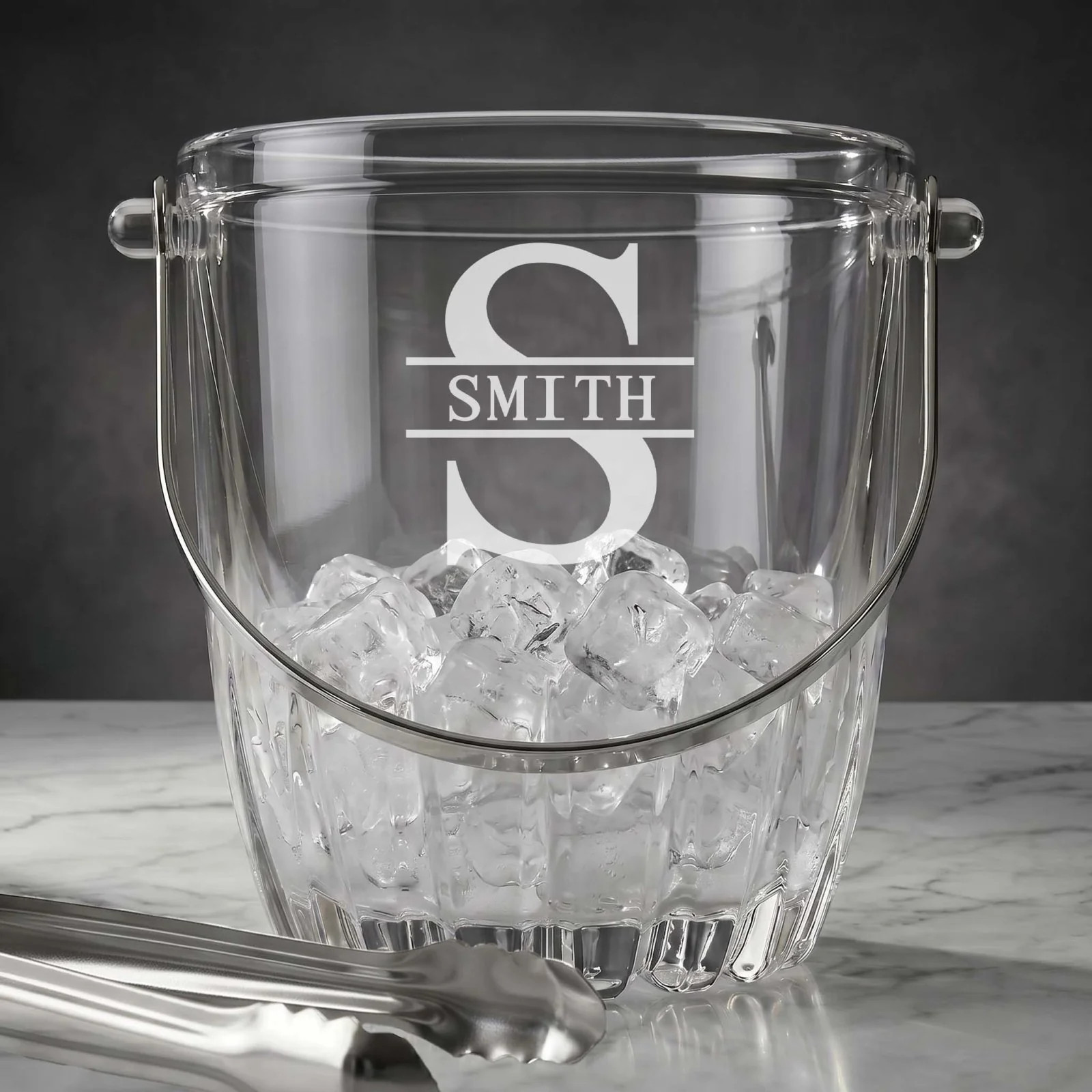 Calvera Monogrammed Chill Tabletop Glass Ice Bucket w/ Tongs (33 oz) | HomeWetBar.com