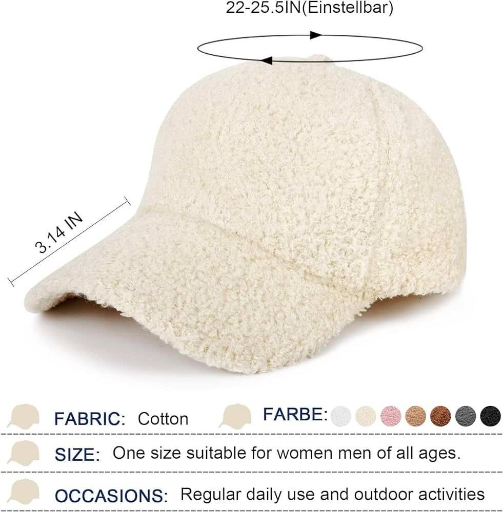 Fleece Wool Baseball Cap for Women Teddy Bear Lamb Wool Baseball Hat for Winter | Amazon (US)