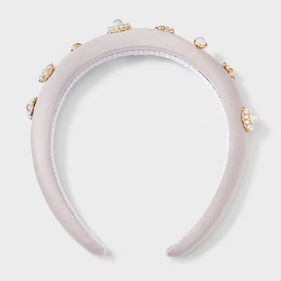 Satin Pearl and Stone Embellishment Padded Headband - A New Day™ White | Target