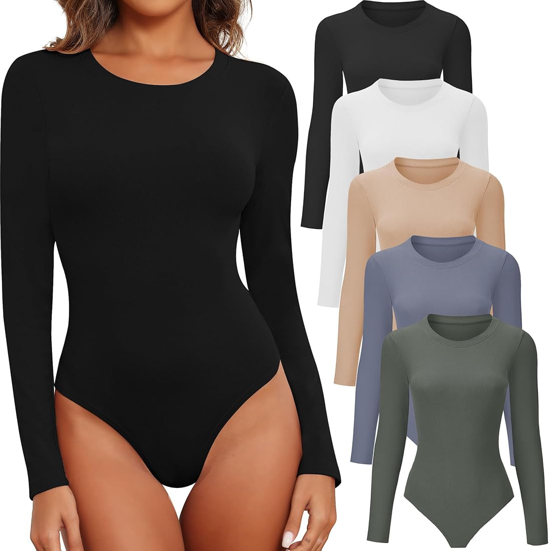 BALENNZ Womens Long Sleeve Bodysuit Round Neck Bodysuit Shirts for Women Crew Neck Body Suits Top... | Amazon (US)