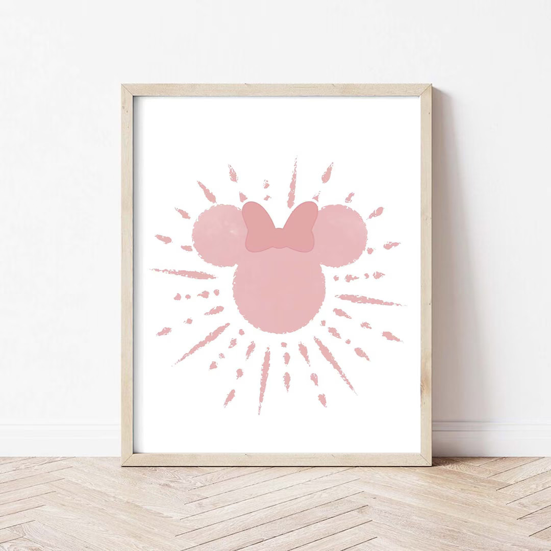 Minnie Mouse Art Print, Watercolor Minnie Ears, Minnie Bow Wall Print, Nursery, Girls Nursery Art... | Etsy (US)