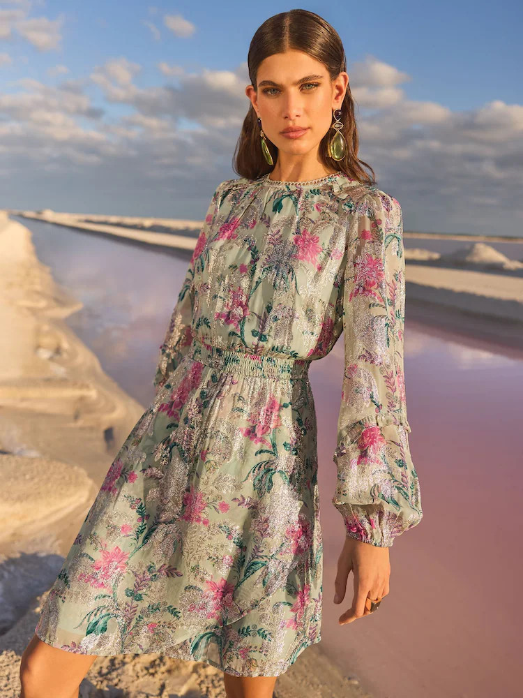 V&A I Love & Roses metallic mini-jurk met ruches | Next EU