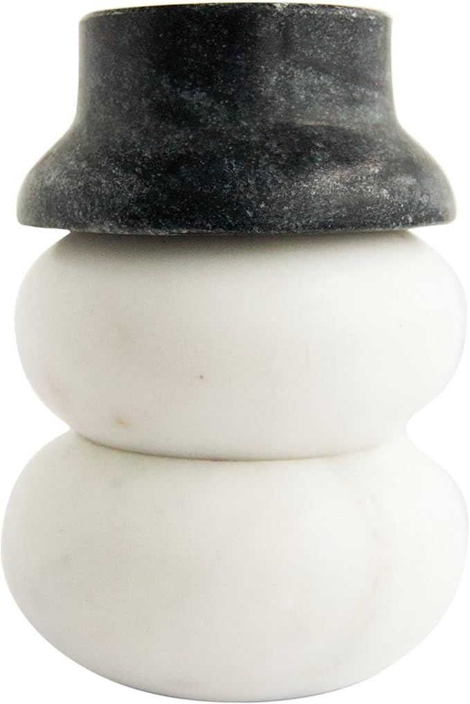 Creative Co-Op 3-Level Marble Snowman Shaped Pinch Pots with Hat Lid, White and Black | Amazon (US)