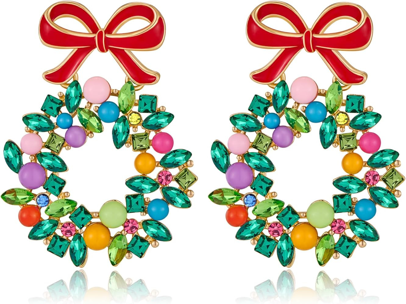 Christmas Earrings for Women Colorful Rhinestones Bow Light Bulb Earrings Zircon Bow Wreath Earri... | Amazon (US)