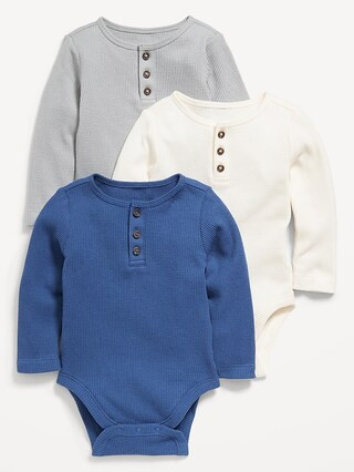 Long-Sleeve Thermal-Knit Henley Bodysuit 3-Pack for Baby | Old Navy (US)