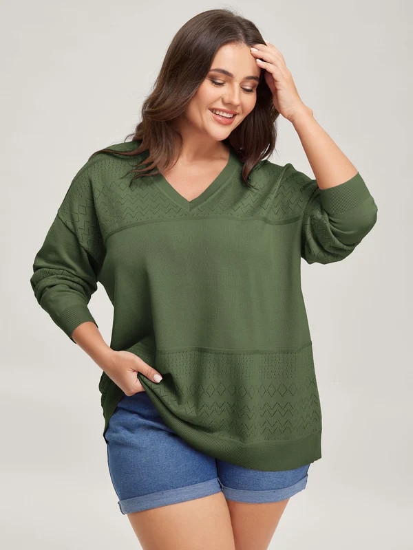 Supersoft Textured Eyelet Trim Pullover | Bloomchic