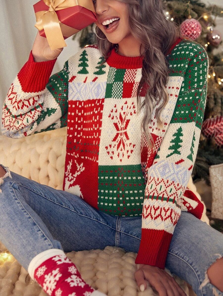 Christmas Pattern Drop Shoulder Sweater
   
      SKU: sw2208261576815459
          (24 Reviews) ... | SHEIN