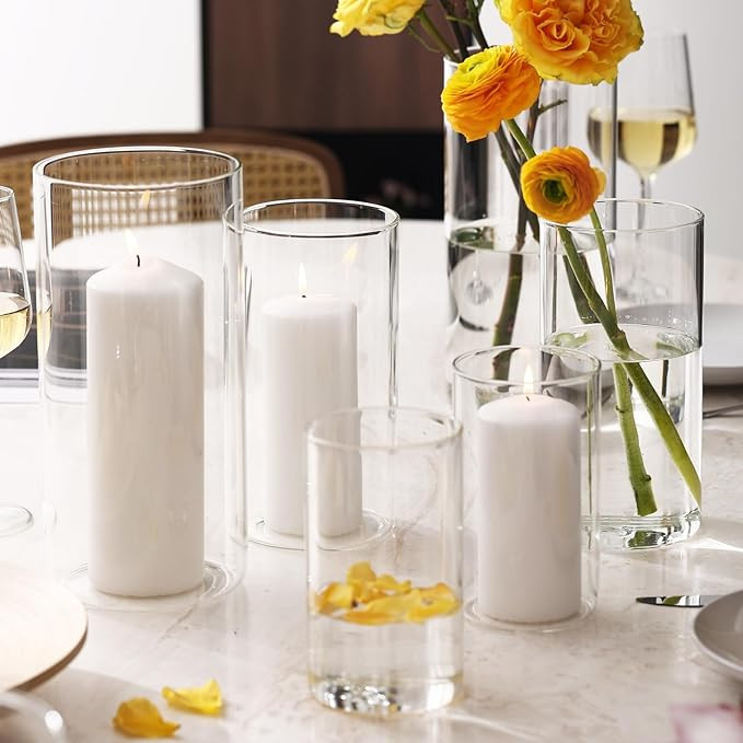 PHOSPHOR Glass Cylinder Vases 6,8,10 Inch Clear Flower Vase Hurricane Floating Candle Holder for ... | Amazon (US)