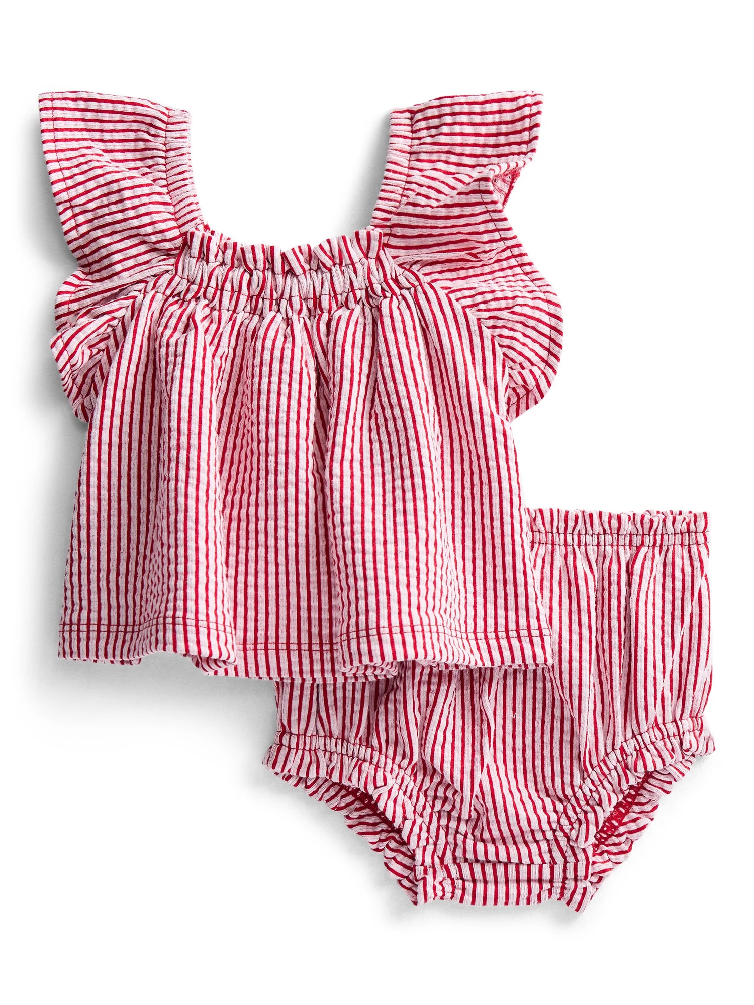 Wonder Nation Baby Girls Patriotic Seersucker Romper & Bloomers with Flutter-Sleeve, 2-Piece Set,... | Walmart (US)