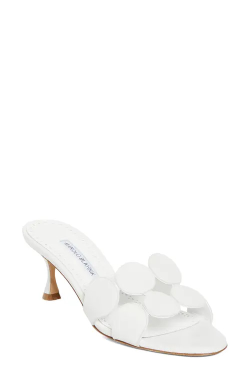 Manolo Blahnik Haribalmu Kitten Heel Sandal in White at Nordstrom, Size 8.5Us | Nordstrom