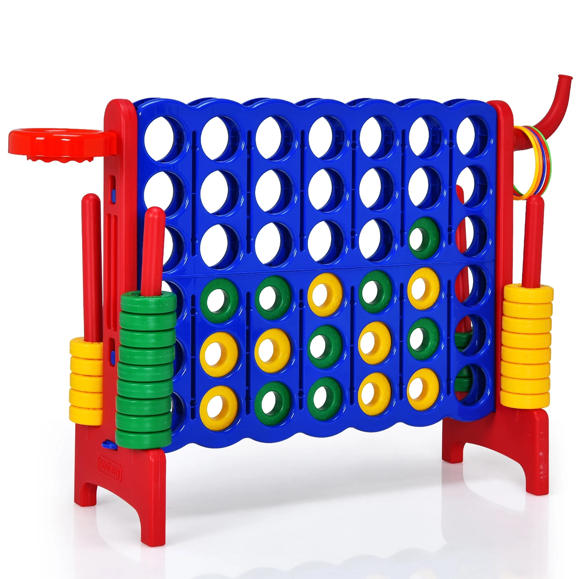 Costway 4-in-A Row Giant Game Set w/Basketball Hoop for Family Red | Walmart (US)
