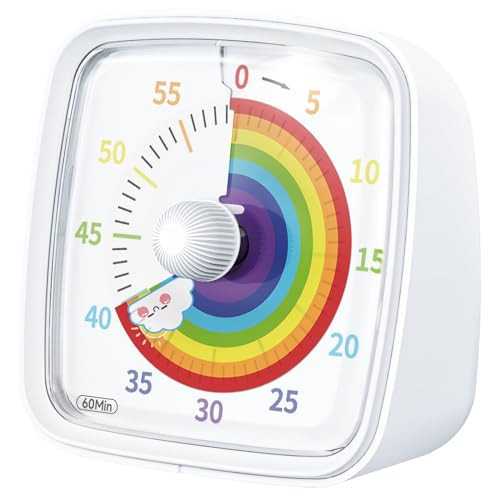 Ainowes 60-Minute Visual Timer with Night Light, Countdown Timer for Classroom Home Kitchen Office, Pomodoro Timer with Rainbow Pattern for Kids and Adults (White) | Amazon (US)