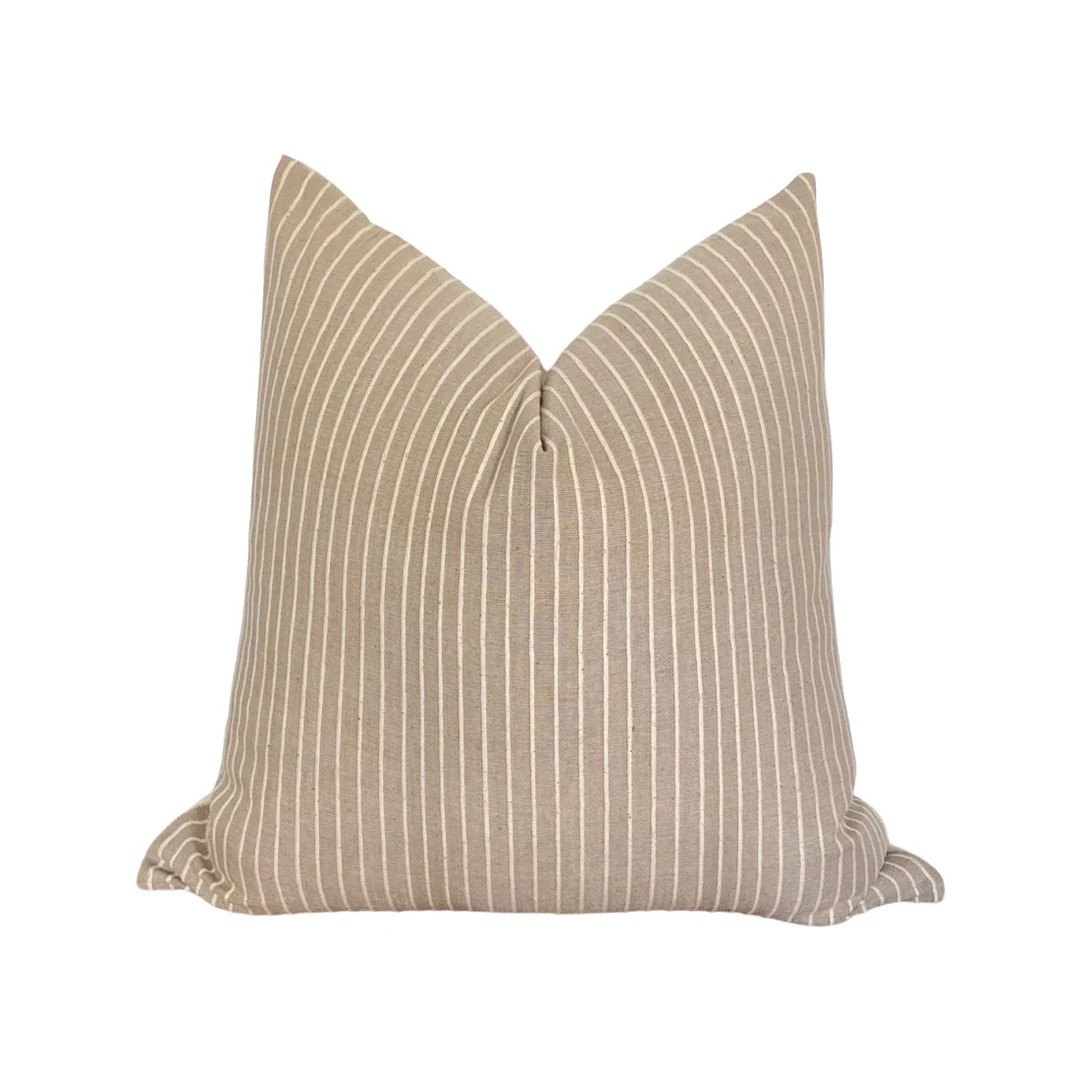 Warm Taupe and Cream Stripe Throw Pillow Cover, Square or Lumbar Pillow Cover, Cover Only Multipl... | Etsy (US)