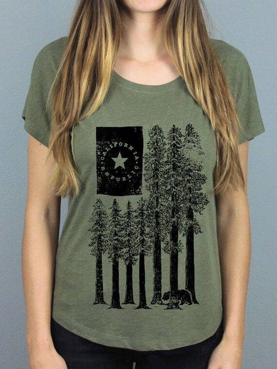 California Redwoods Tree State Bear Nature Olive Green and Gray Women's Dolman Tee - Made in Califor | Etsy (US)