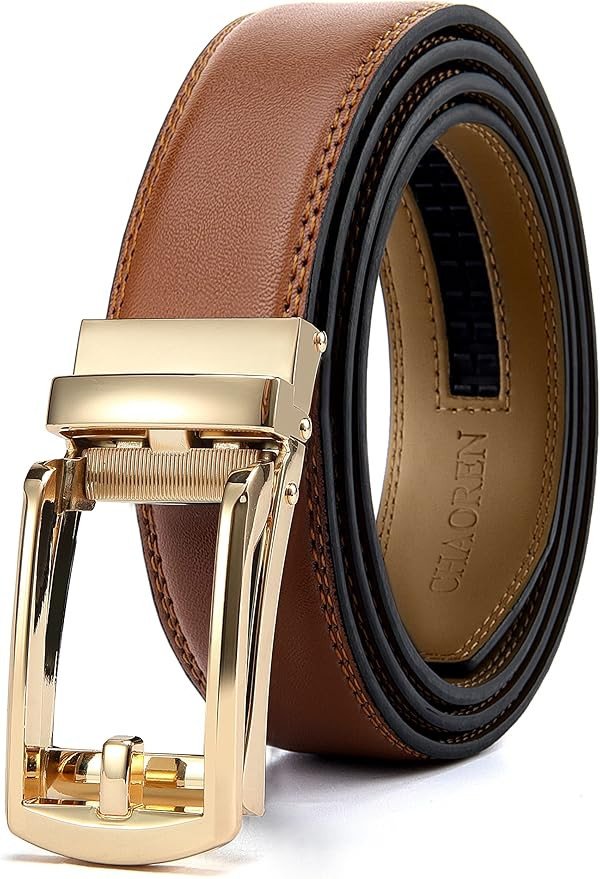 Womens Belt for Jeans, CR Women Tan Leather Belt with Gold Buckle for pants, 1.25" Ratchet Ladies... | Amazon (US)