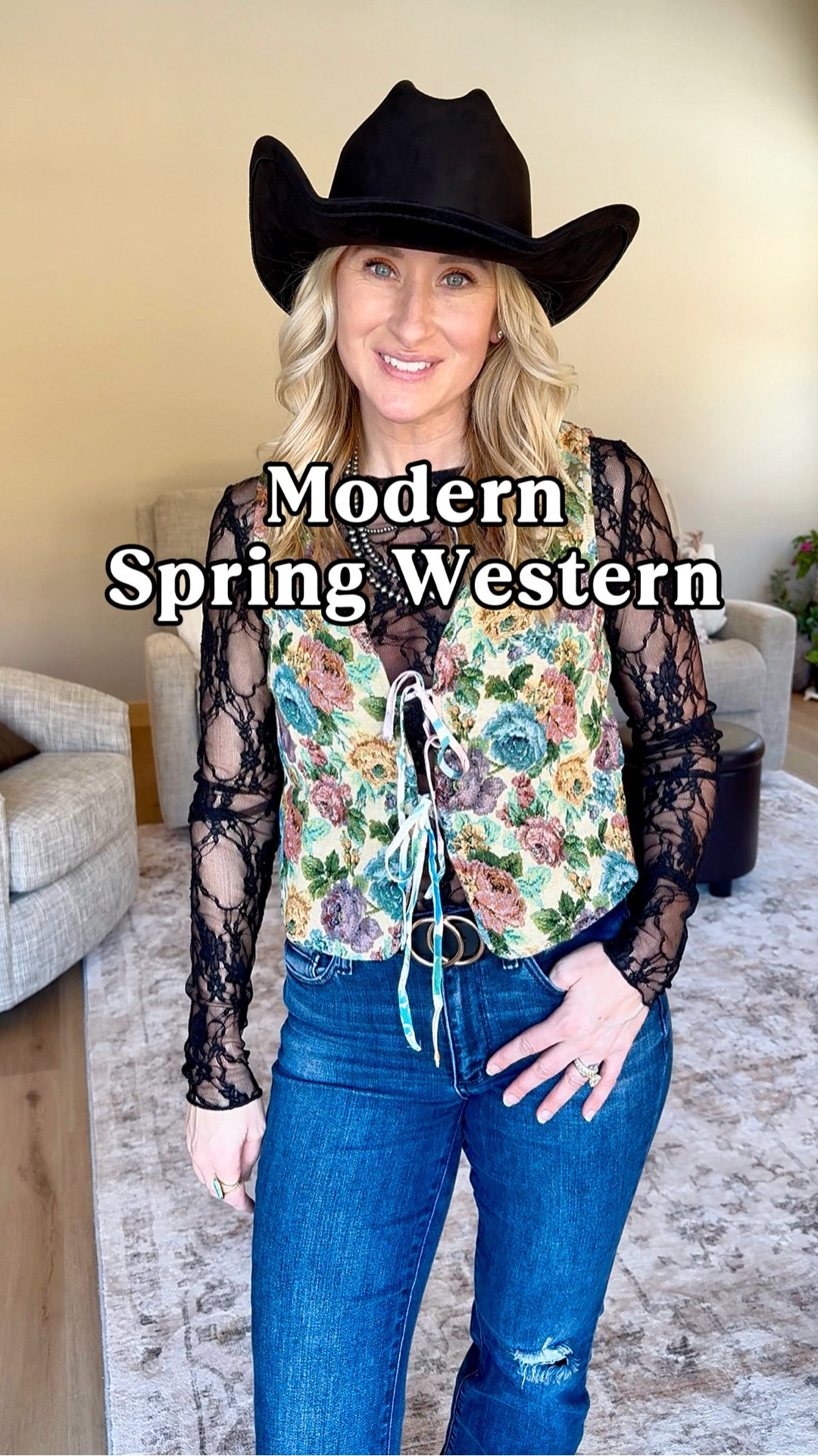 Spring layering but make it modern Western 🤠🌸

A floral vest instantly dresses up denim — I layered it over black lace for Easter, but I’d wear this combo for brunch, date night, or a summer concert too.

That’s the key: pieces that look styled without feeling overdone.

Everything linked — vest, lace top, hat, belt, and denim. If you’ve been wanting a versatile Western piece for spring, this is it.

Shop it all in my LTK 👇

#LTKootd #LTKSeasonal #LTKSpringSale