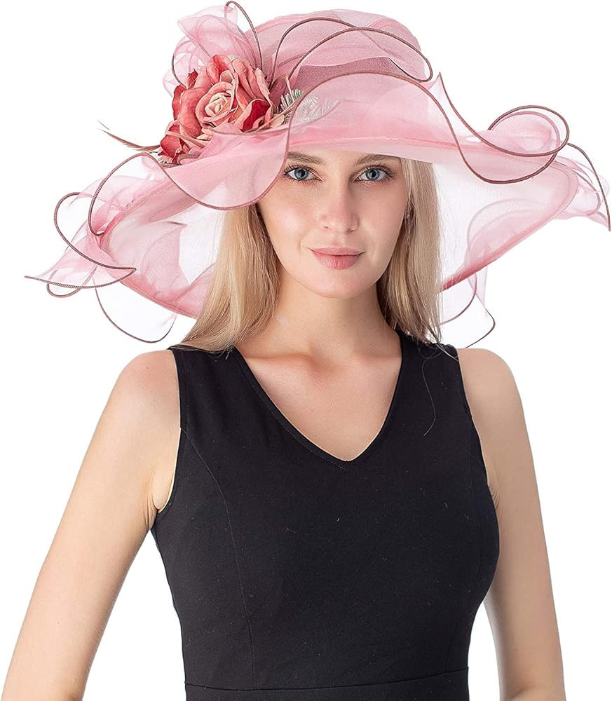 Women's Kentucky Derby Church Dress Hat Wide Brim Leaf Flower Bridal Shower Hat | Amazon (US)