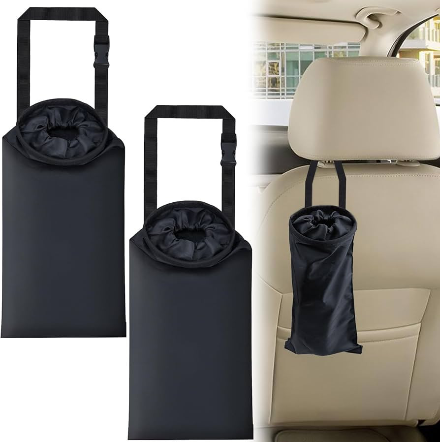 2 PCS Car Trash Bags, Washable Car Garbage Bag Hanging, Detachable Trash Can with Top Elastic Ven... | Amazon (US)