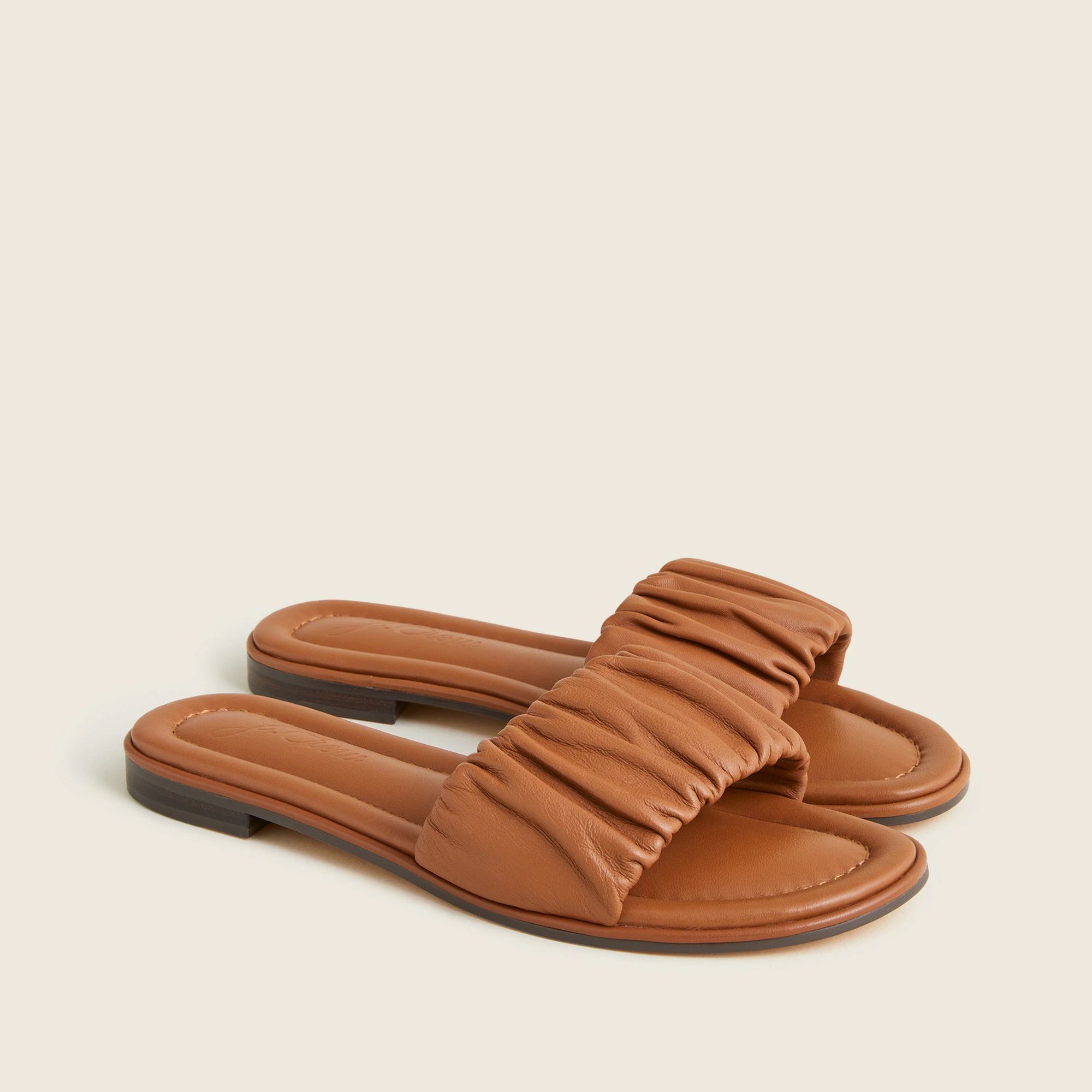 Menorca scrunchie-strap slides in leather | J.Crew US