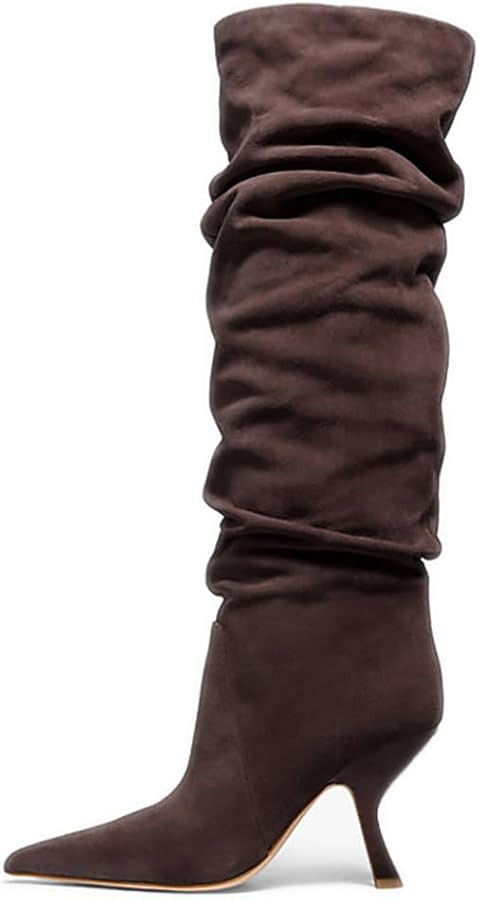 Erocalli Knee High Boots for Women Wide Calf Slouchy Tall Boot Kitten High Pointed Toe Side Zippe... | Amazon (US)