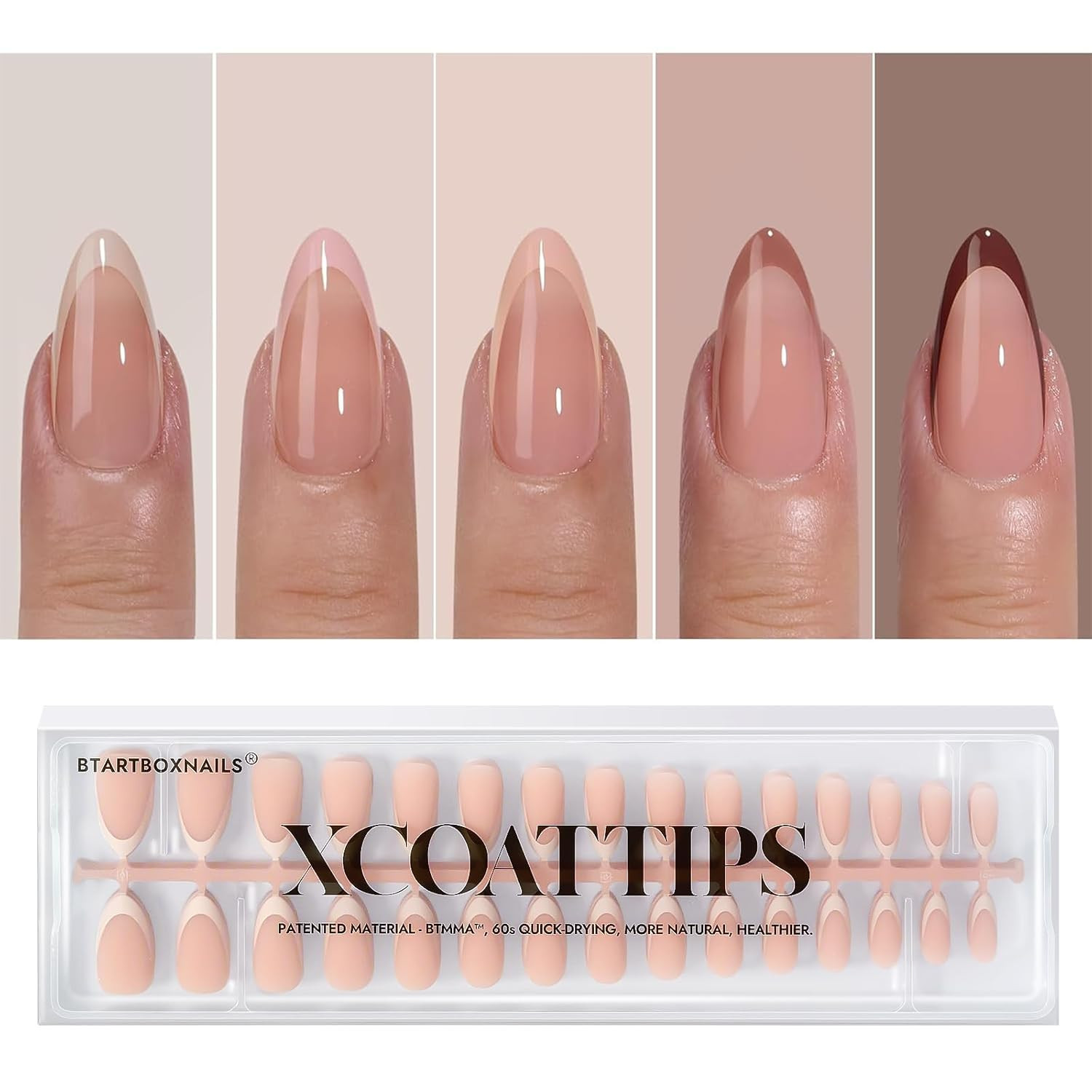 BTArtboxnails XCOATTIPS Press on Nails - French Tip Press on Nails Medium Almond, Skin Tones Soft... | Amazon (US)