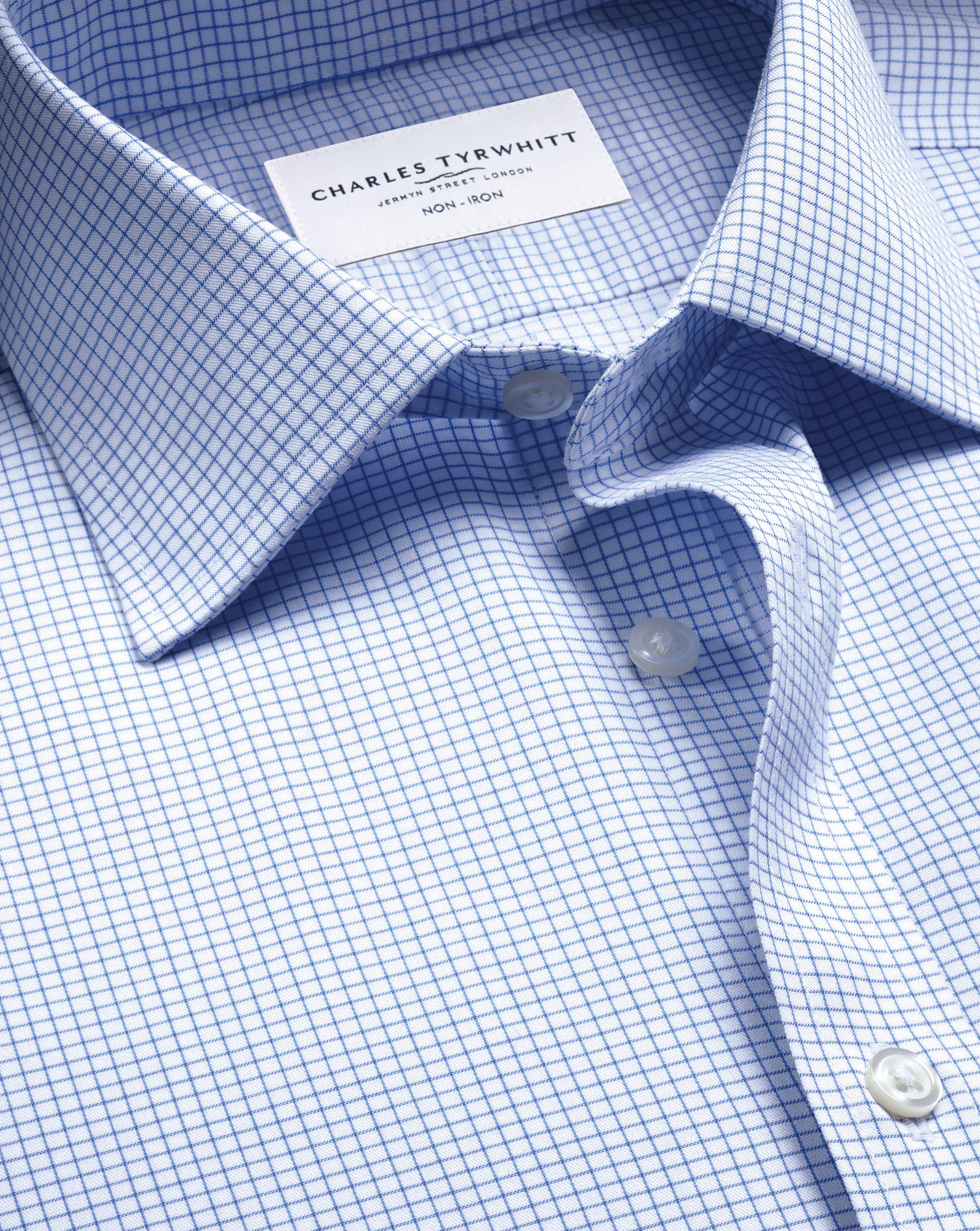 Non-Iron Twill Check Shirt - Cornflower Blue | Charles Tyrwhitt