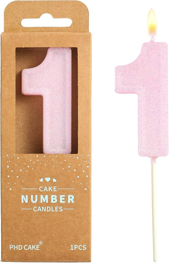 PHD CAKE 2.76 Inch Luxe Pink Glitter 1 Number Birthday Candles, Pink Number Candles, Cake Number ... | Amazon (US)