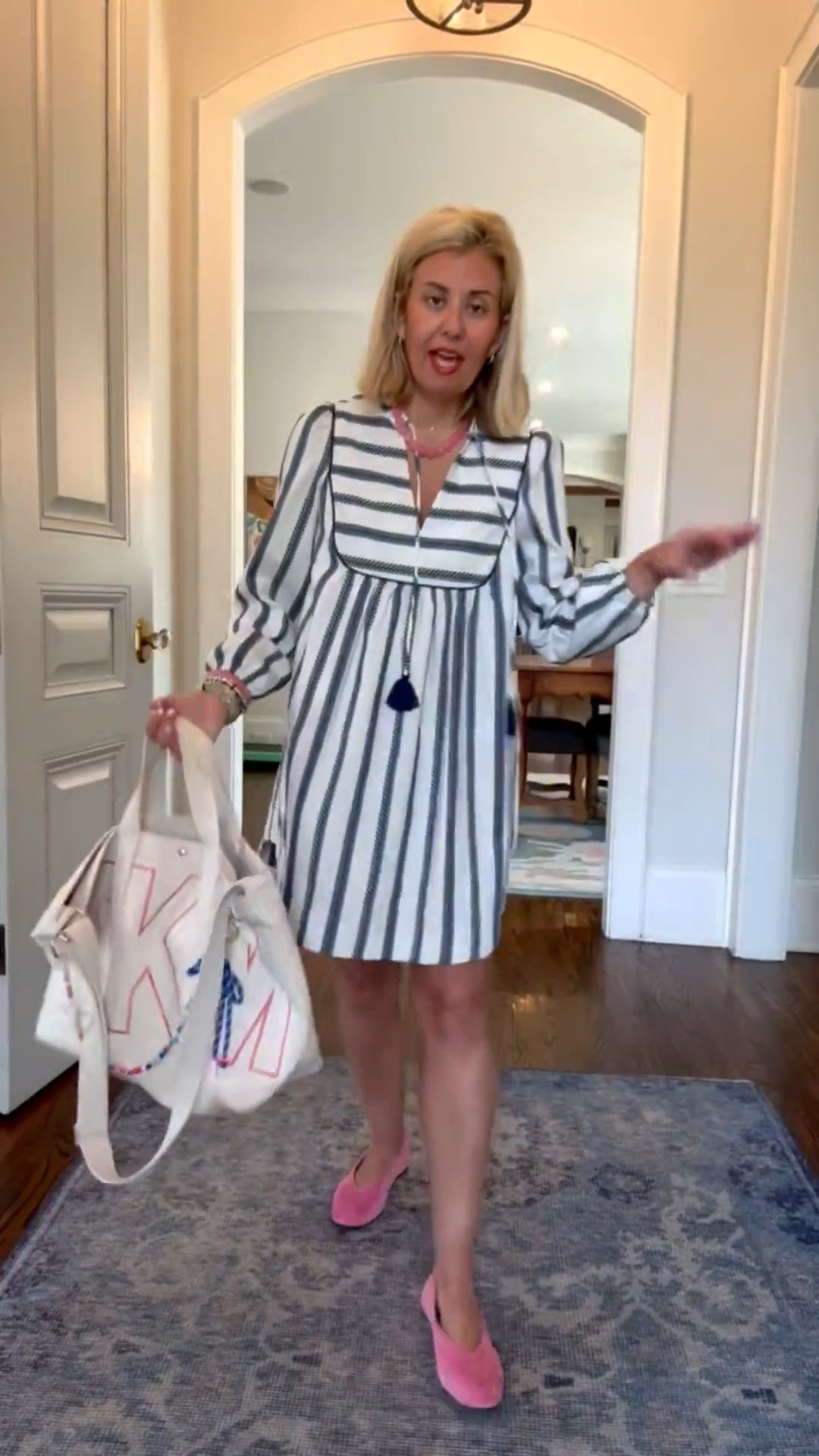 Styling this Boden dress another way with pops of pink. My monogram tote is 20% off and jewelry is 25% off. I’m carrying the large size tote here and wearing a size 2 dress and 7.5 flat (size 1/2 down). 

*Use code XCRM for 15% off new styles at Boden 
*Use Catherine20 at Allie + Bess

#LTKPetite #LTKdayinmylife #LTKmomlife