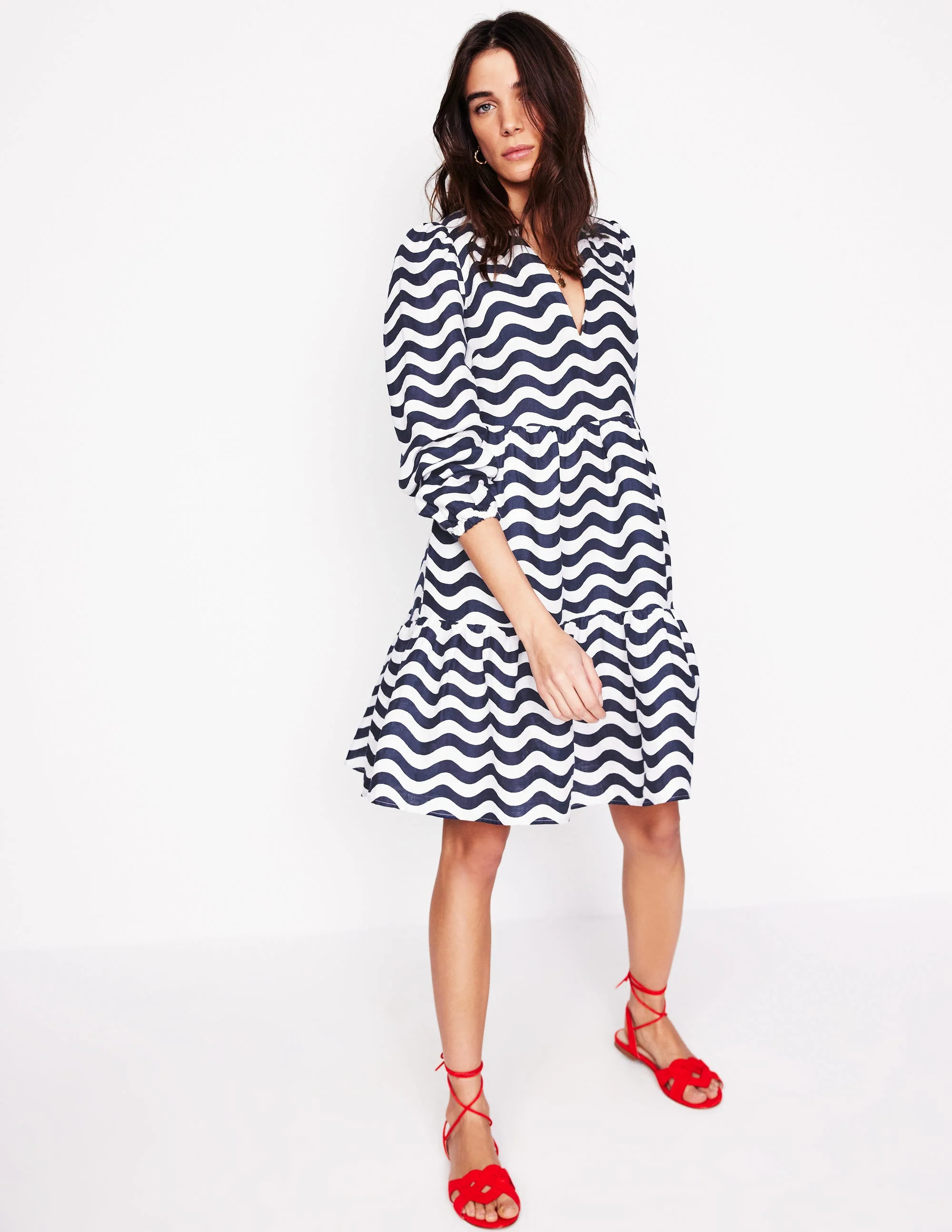 Esme Linen Short Dress-French Navy, Mono Wave | Boden (US)