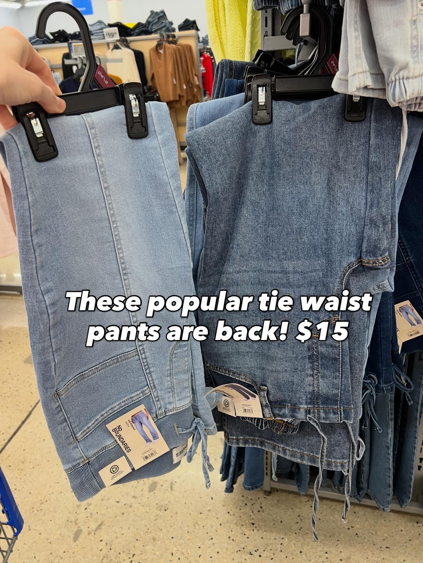 Tie waist jeans back at Walmart for $15, I like these but I believe they’re a 30”
Inseam so a tiny bit short for me (I’m 5’8”)