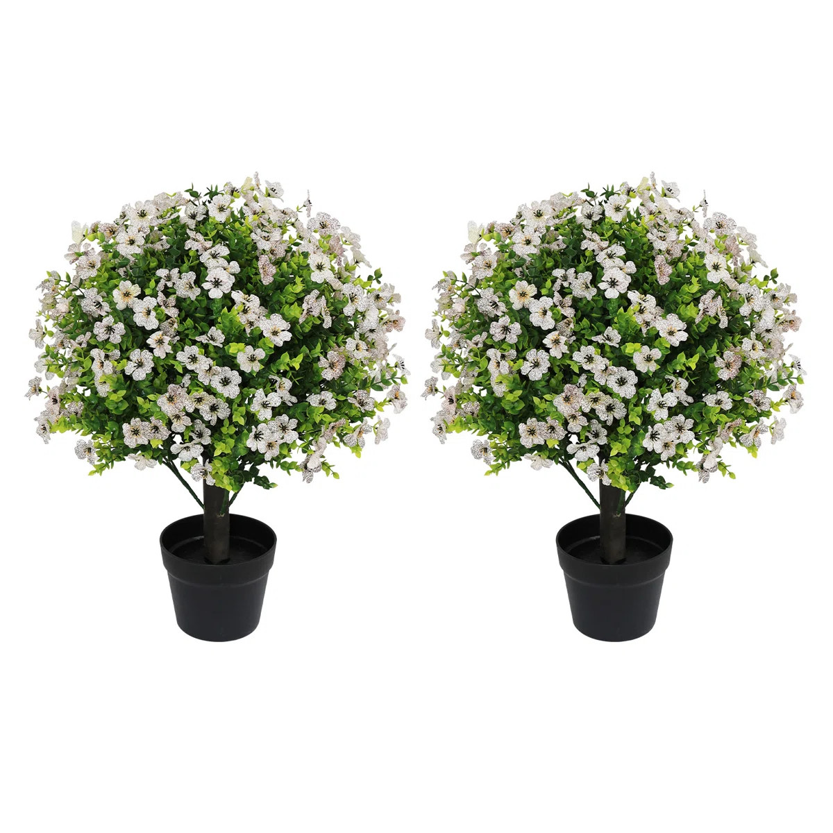 24" Artificial Boxwood Topiary Ball Tree With Flowers For Indoor & Outdoor Spring D\u00e9cor,Fake... | Wayfair North America