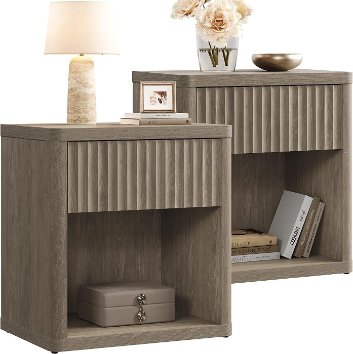 SICOTAS Night Stand Set of 2 Nightstands with Drawer Storage Fluted Bed Side Table End Table Larg... | Amazon (US)