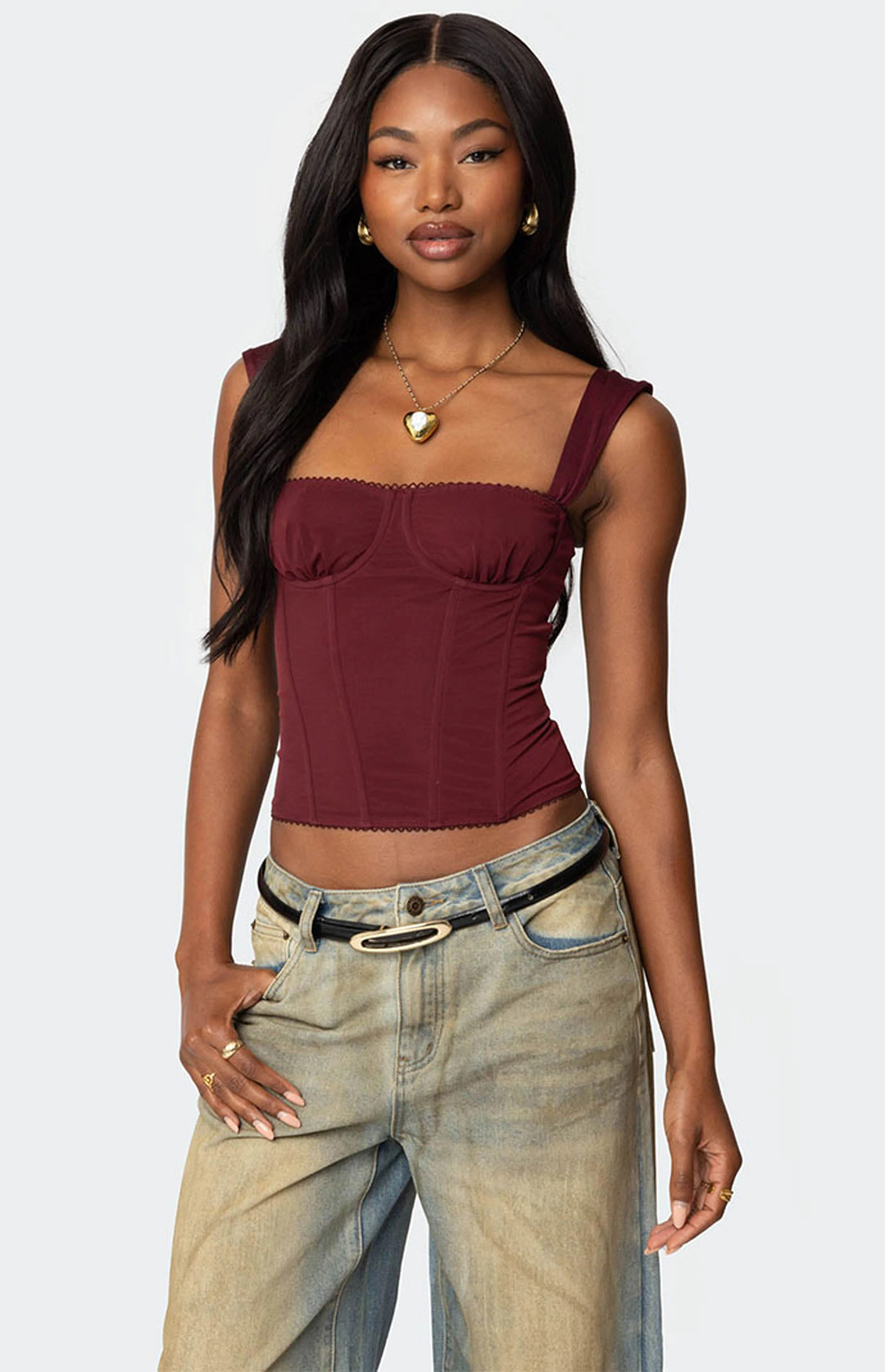 Edikted Marcella Wide Strap Mesh Corset | PacSun