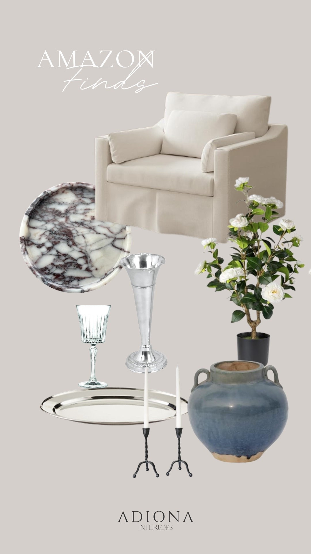Amazon finds

Amazon home, home decor, budget home, accent chair, marble tray, silver tray, faux plant, faux roses, planter, silver vase, wine glass, candle holder 

#LTKSaleAlert #LTKSeasonal #LTKHome