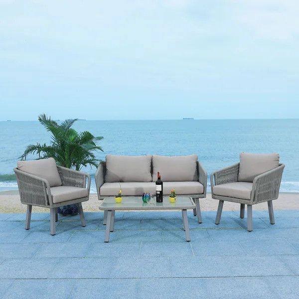 SAFAVIEH Outdoor Kerson 4-Piece Rope Patio Set - Grey/Grey | Bed Bath & Beyond