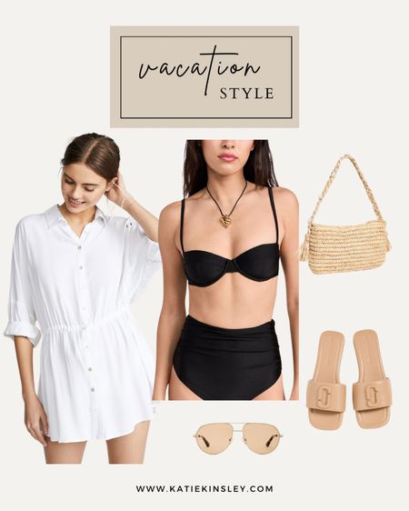 Vacation style, resort wear, white coverup, black bikini, tan slides, gold sunglasses, beach bag

#LTKStyleTip #LTKSwim #LTKTravel