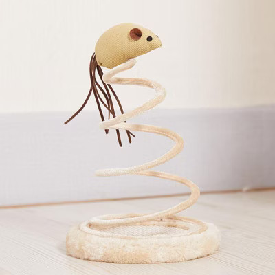 Interactive Cat Toy – Fabric Mouse with Spring Coil and Plush Base, Bouncy Teaser for Indoor Cats & Kittens, Beige | Target