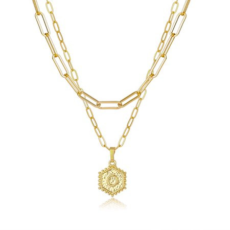 Dainty Layered Initial Necklaces for Women, 28K Gold Plated Paperclip Chain Necklace Simple Cute Hex | Walmart (US)