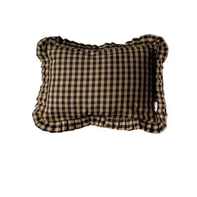 Ruffle Lumbar Pillow Sham Olive Green Gingham | luxe bCO