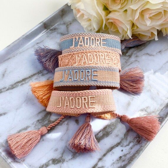 J'ADORE Pink Embroidered Woven Friendship Bracelets Tassel | Etsy | Etsy (US)