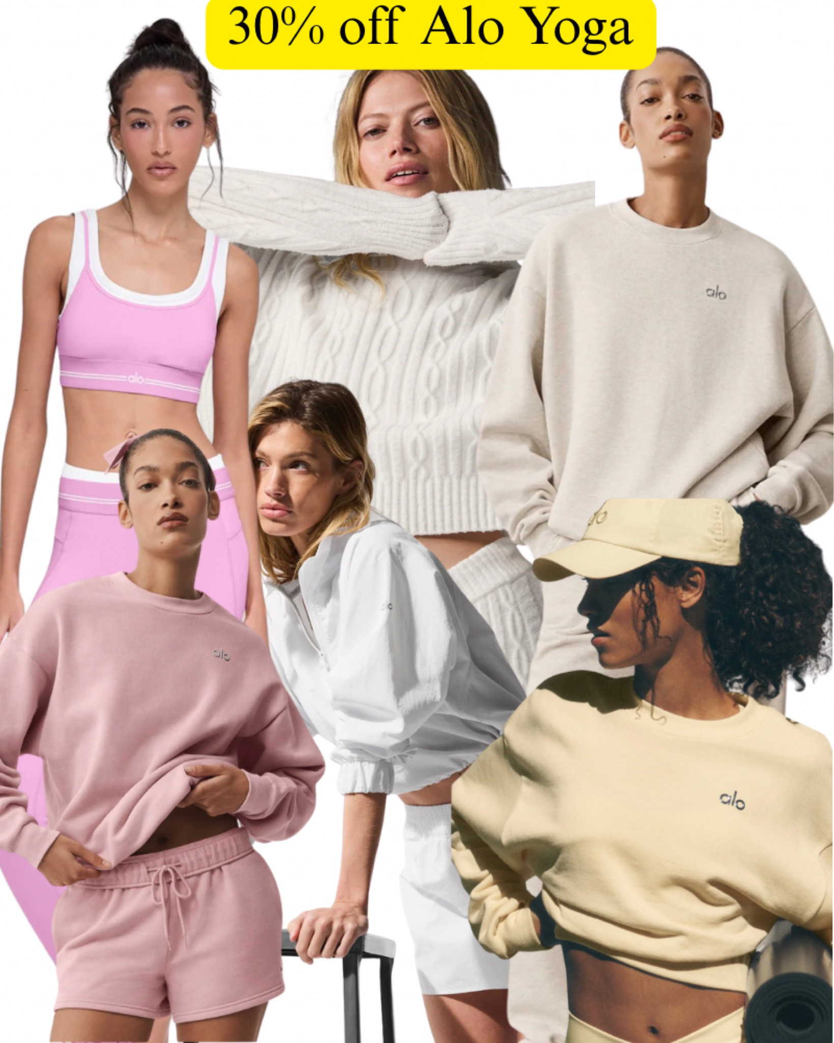 Take 30% off Alo yoga!! Pink sweatshirt, yellow, sports bra, leggings, active, gym, fitness, baseball hat.

#LTKselfcare #LTKSaleAlert #LTKfitnessgoals
